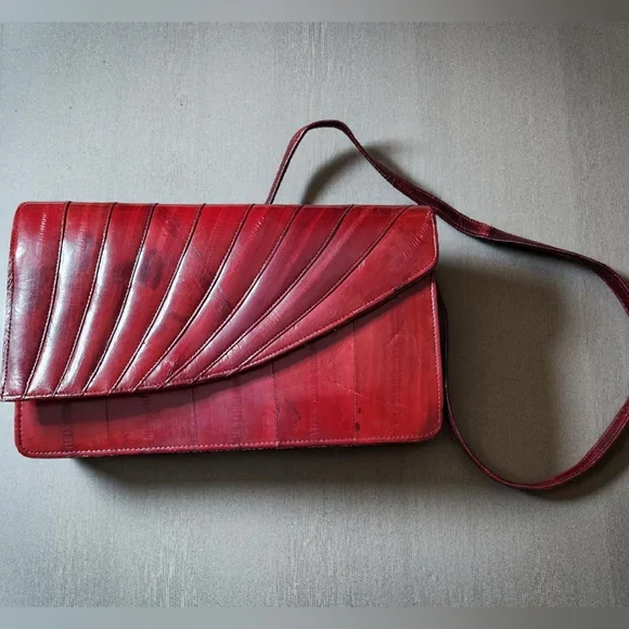Vintage Eel Skin Victory PK 3940 Burgundy Crossbody Clutch Purse - Picture 1 of 11